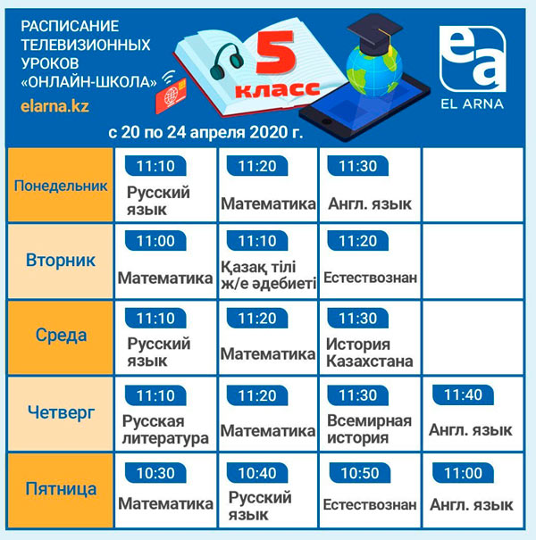 Расписание телевизионных уроков телеканала Ел-Арна